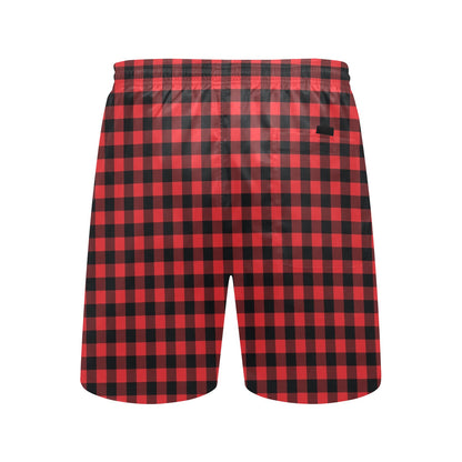 Red Black Buffalo Tartan Plaid Pattern Men's Swim Trunks Beach Shorts