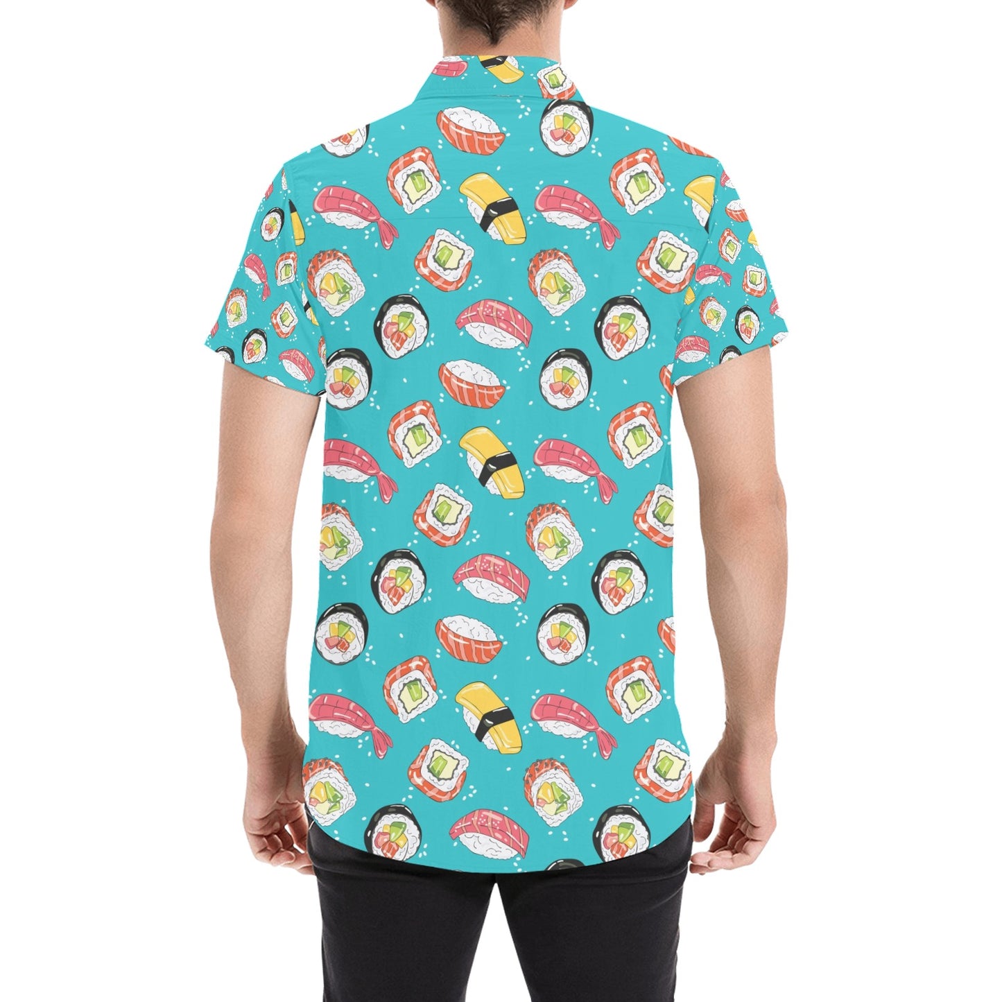 Sushi Print Design LKS305 Men Short Sleeve Button Up Shirt