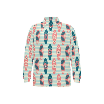 Aloha Hawaii Surfboard Pattern Print Design 02 Long Sleeve Polo Shirt For Men's