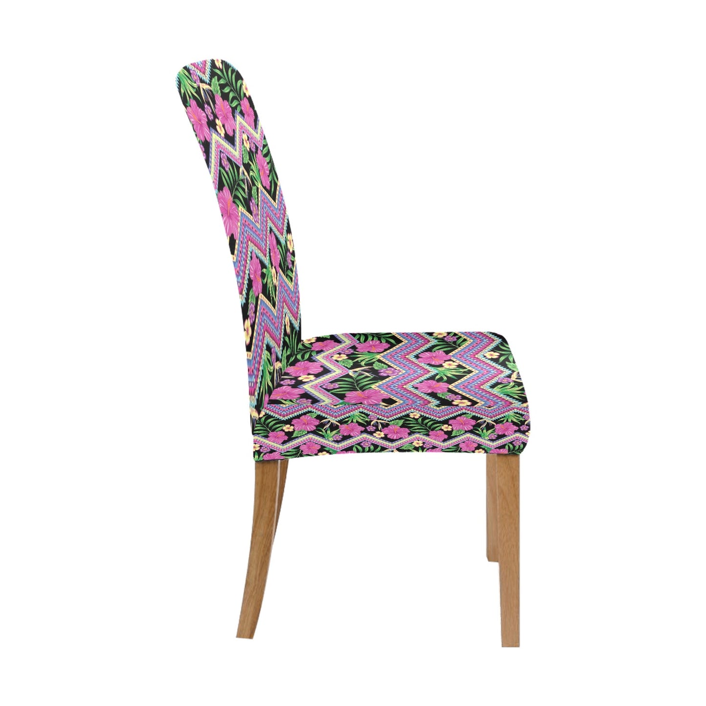 Hibiscus Pink Zigzag Line Pattern Design LKS307 Dining Chair Slipcover