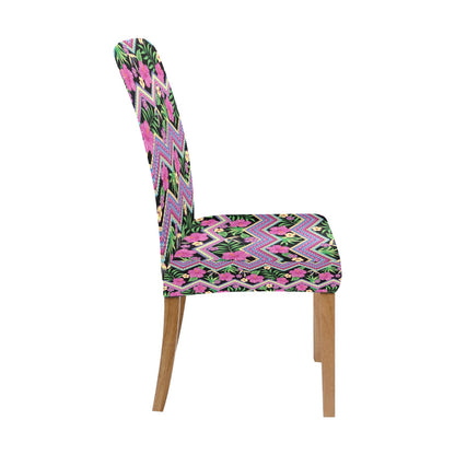 Hibiscus Pink Zigzag Line Pattern Design LKS307 Dining Chair Slipcover