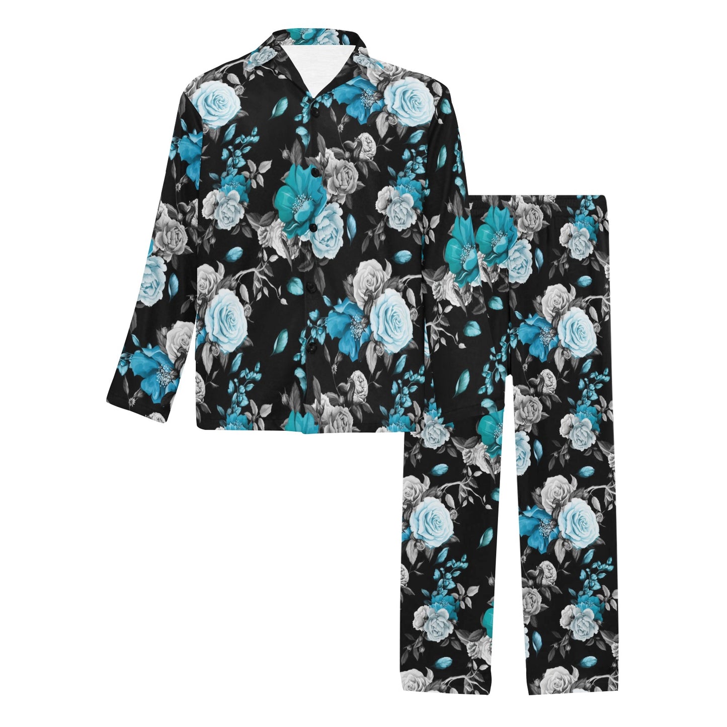 Rose Pattern Print Design A02 Men's Long Pajama Set