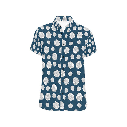 Seashell Print Design LKS3012 Men Short Sleeve Button Up Shirt