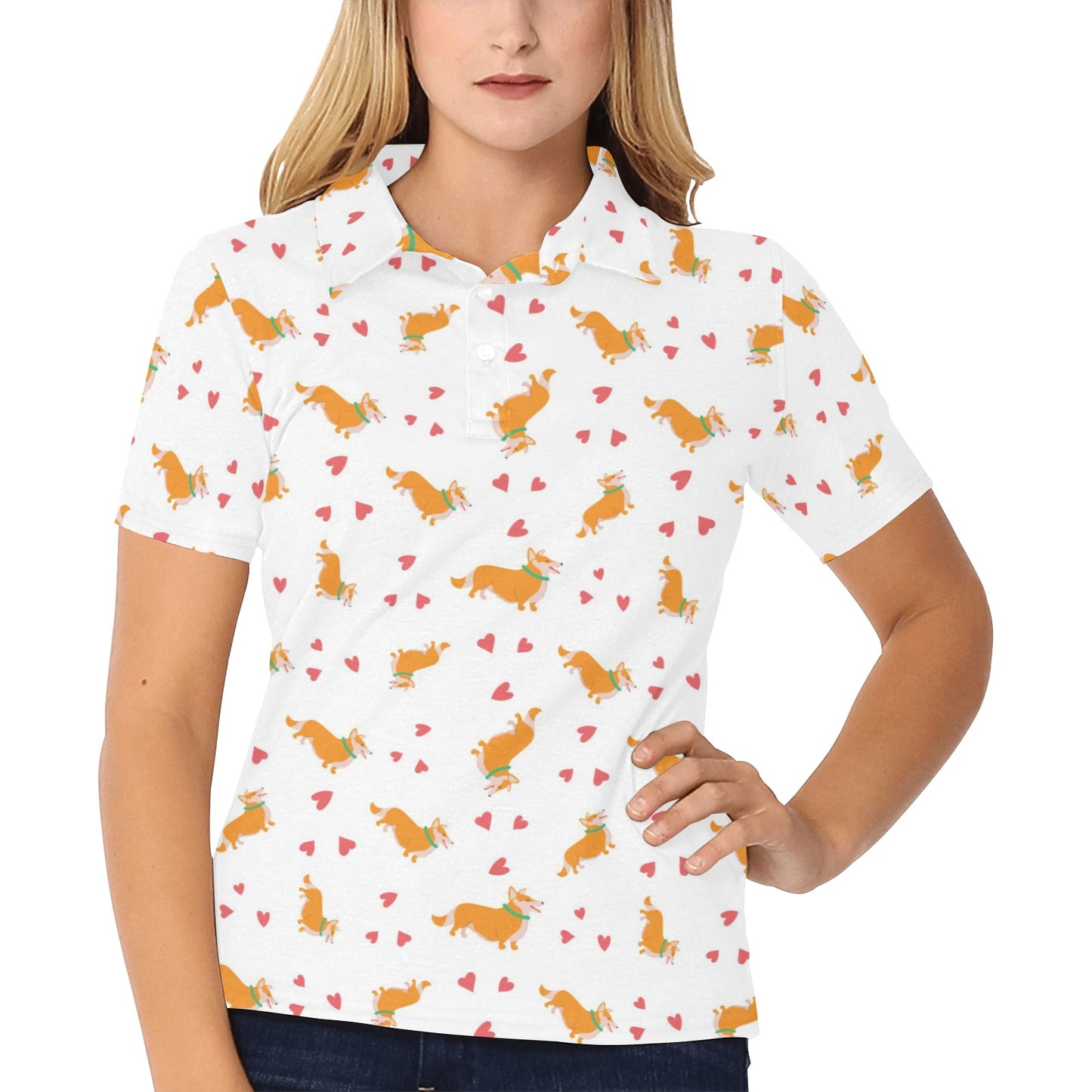 Cardigan Welsh Corgis Pattern Print Design 04 Women's Polo Shirt