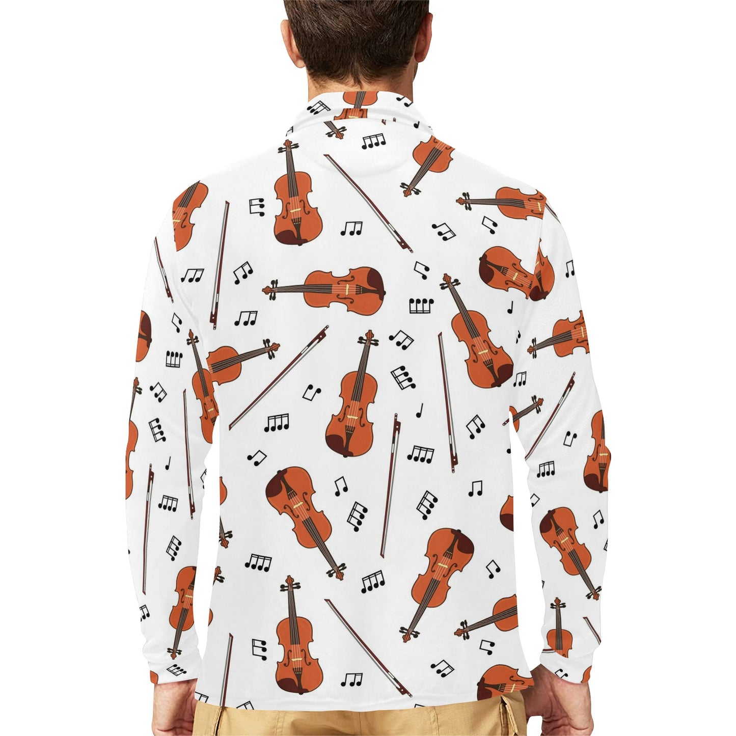 Violin Pattern Print Design 02 Long Sleeve Polo Shirt For Men's