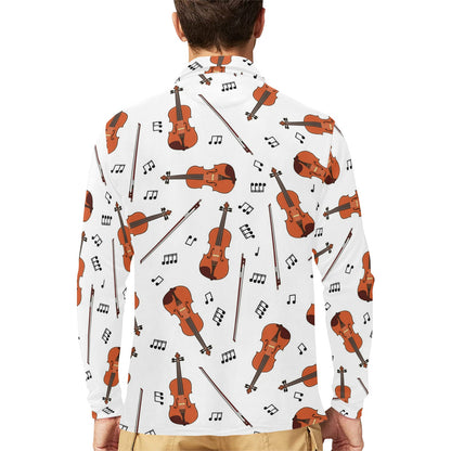 Violin Pattern Print Design 02 Long Sleeve Polo Shirt For Men's