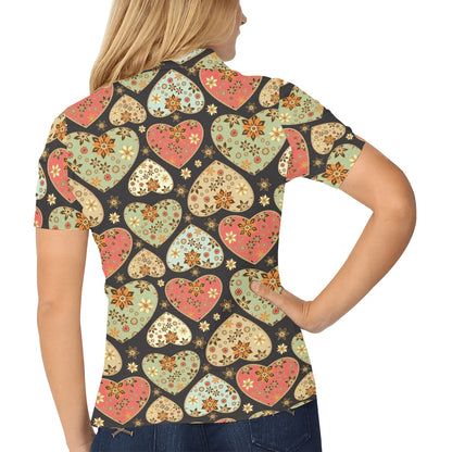 Heart Boho Pattern Print Design HE04 Women's Polo Shirt