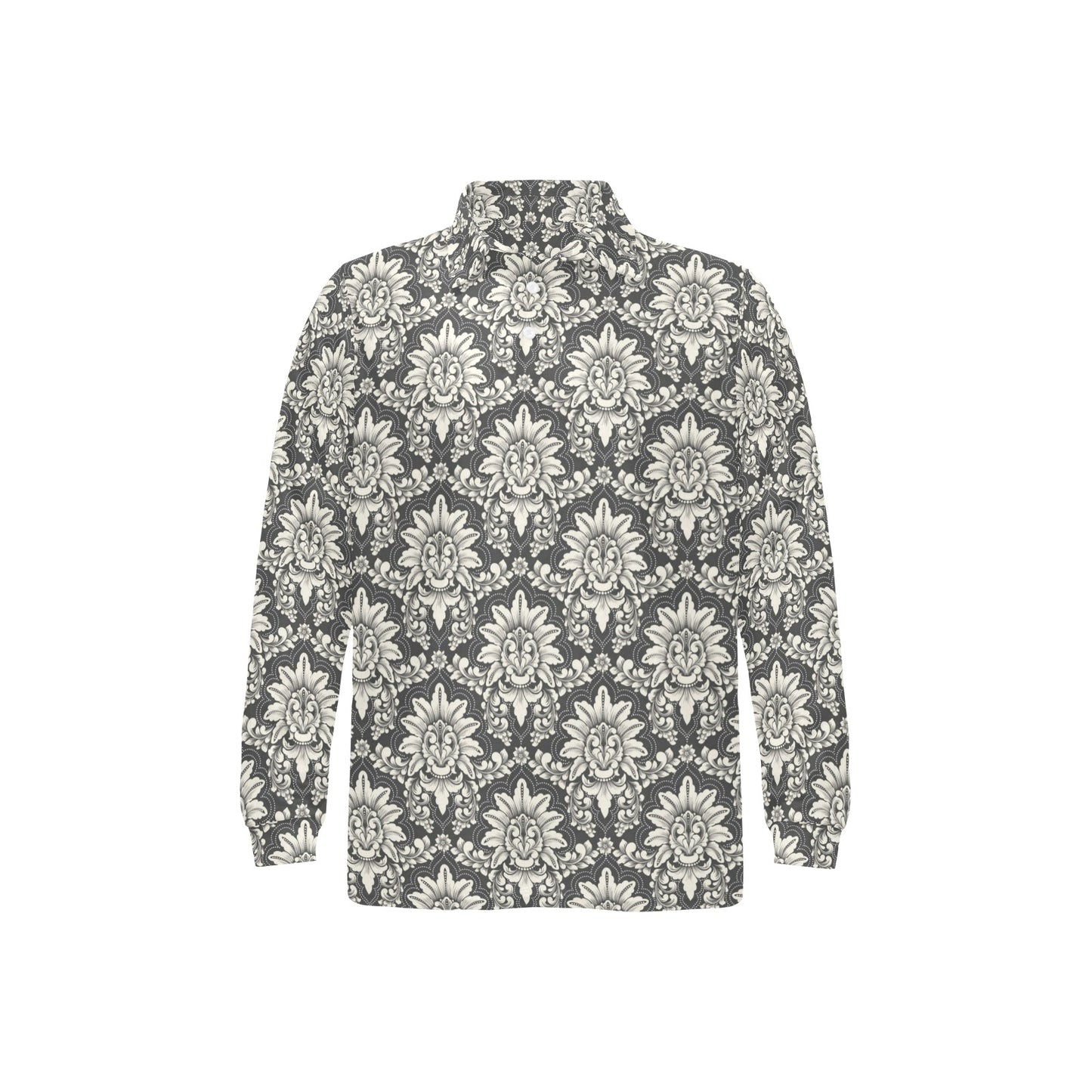 Damask Elegant Print Pattern Long Sleeve Polo Shirt For Men's