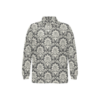 Damask Elegant Print Pattern Long Sleeve Polo Shirt For Men's