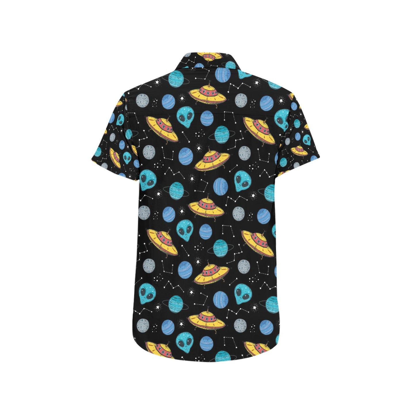 UFO Alien Print Design LKS306 Men Short Sleeve Button Up Shirt