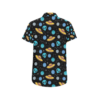 UFO Alien Print Design LKS306 Men Short Sleeve Button Up Shirt
