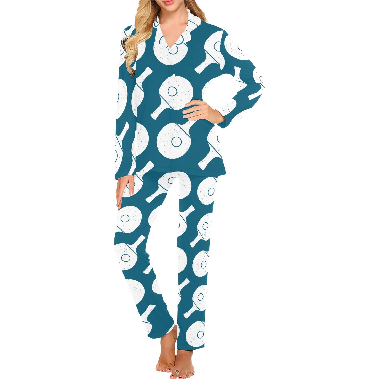 Ping Pong Pattern Print Design A02 Women's Long Pajama Set