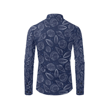 Seashell Print Design LKS3011 Men's Long Sleeve Dress Shirt