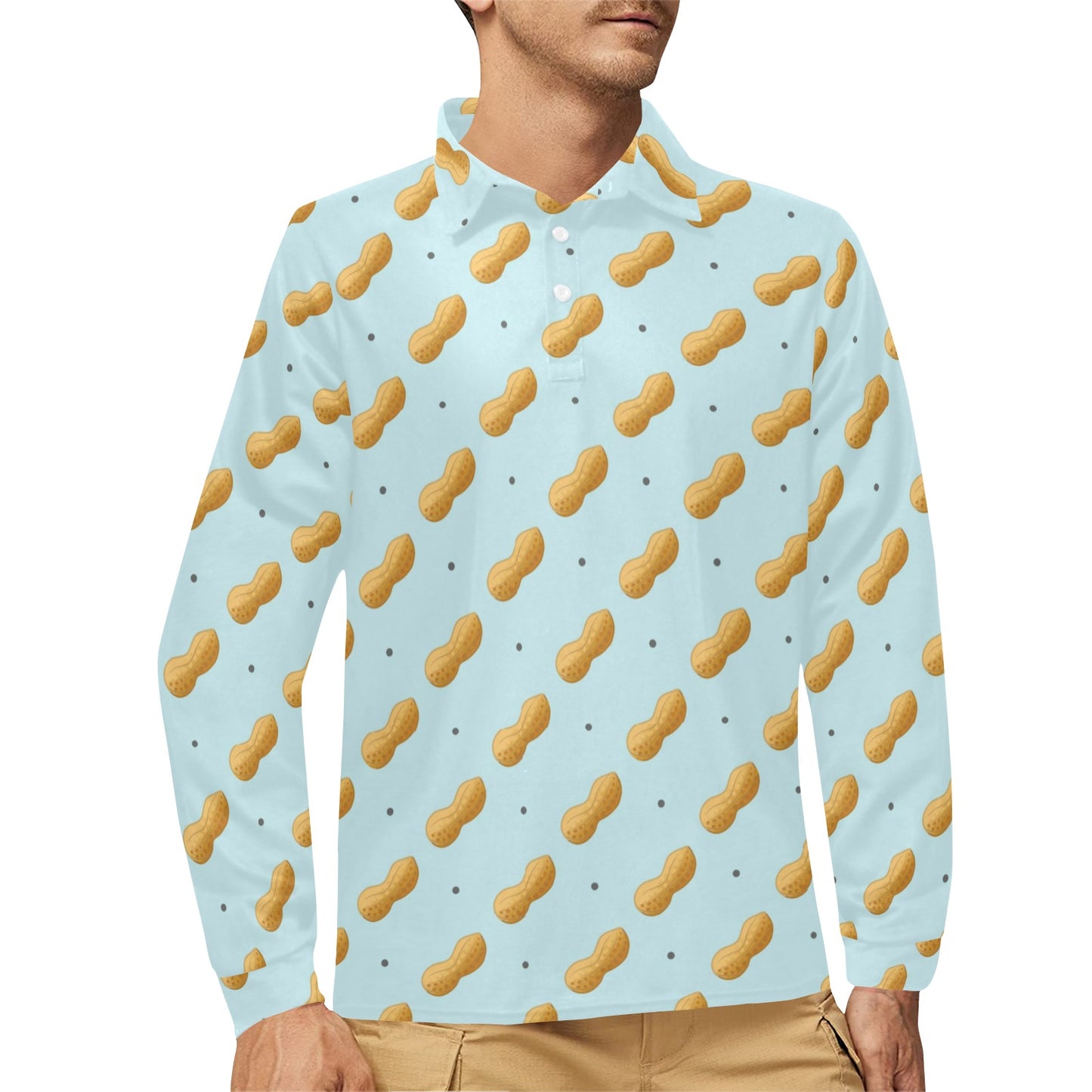 Peanut Pattern Print Design A03 Long Sleeve Polo Shirt For Men's