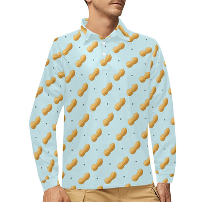 Peanut Pattern Print Design A03 Long Sleeve Polo Shirt For Men's