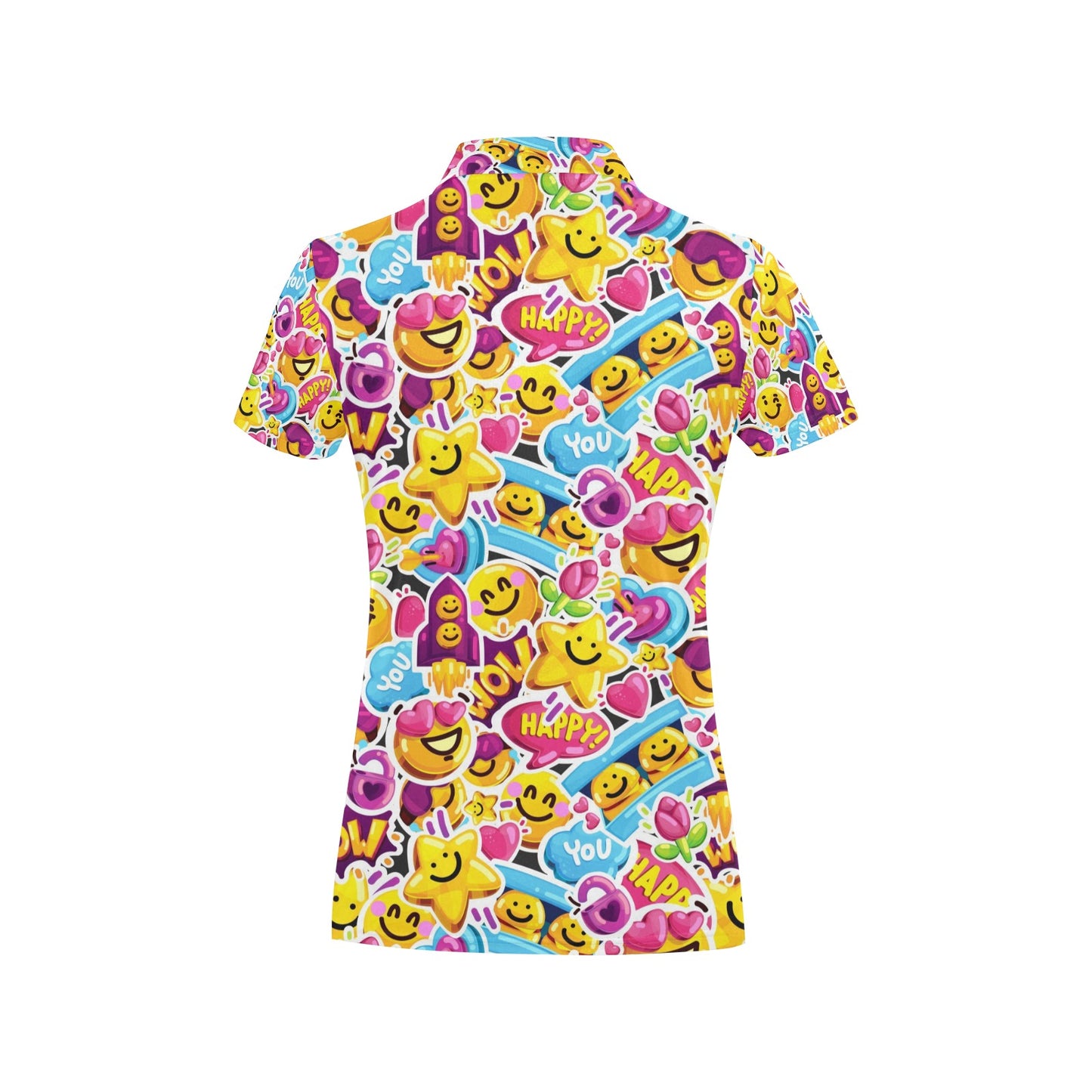 Emoji Sticker Print Pattern Women's Polo Shirt
