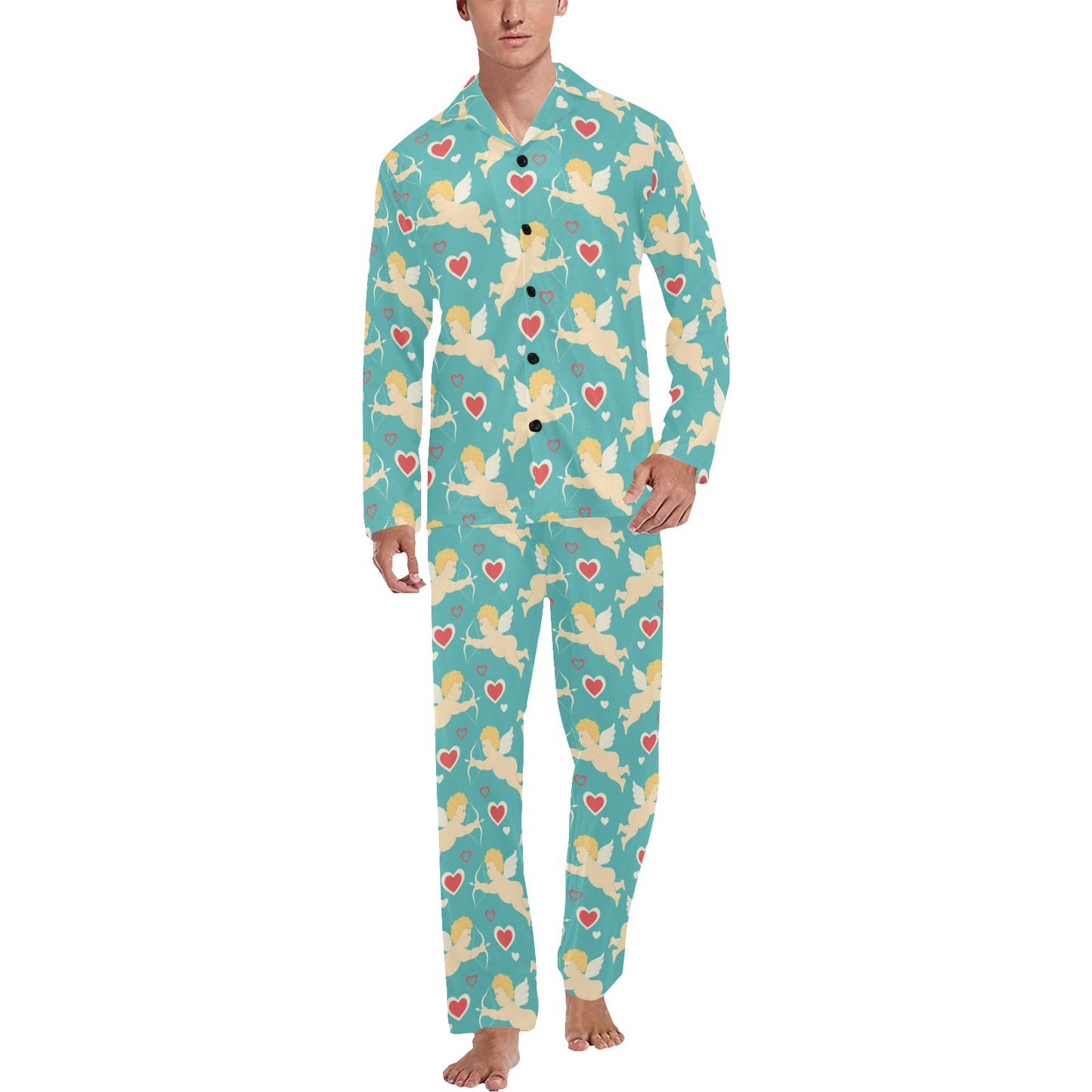 Cupid Pattern Print Design 01 Men's Long Pajama Set