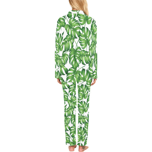Palm Leaves Pattern Print Design PL08 Women's Long Pajama Set