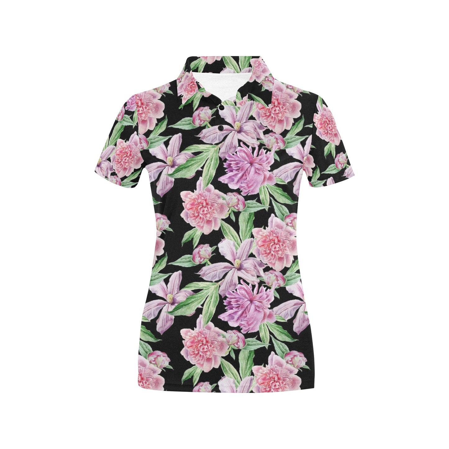 Peony Pattern Print Design PE08 Women's Polo Shirt