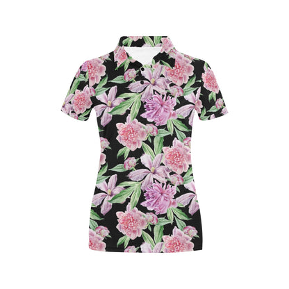 Peony Pattern Print Design PE08 Women's Polo Shirt