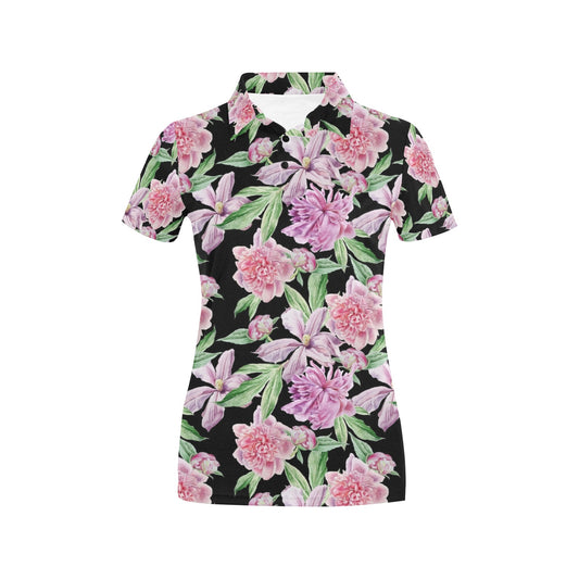 Peony Pattern Print Design PE08 Women's Polo Shirt