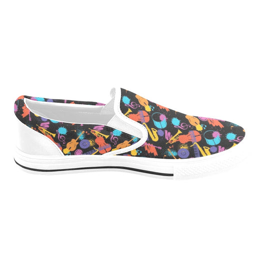 Saxophone Print Design LKS406 White Slip Ons Canvas Women's Shoes