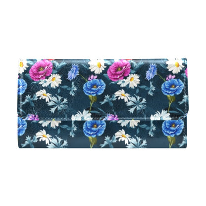 Floral Blue Themed Print Women's Trifold Wallet