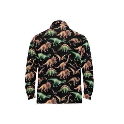 Dinosaur Print Pattern Long Sleeve Polo Shirt For Men's