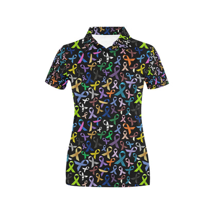 Breast Cancer Awareness Colorful Print Women's Polo Shirt