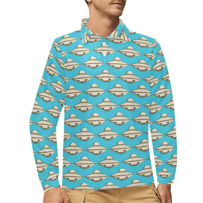 UFO Print Design LKS301 Long Sleeve Polo Shirt For Men's