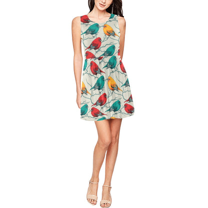 Birds Pattern Print Design 04 Sleeveless Dress