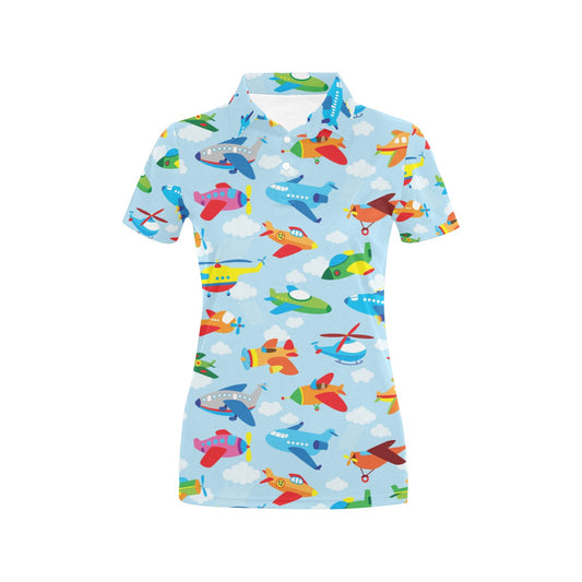 Airplane Colorful Pattern Print Design 01 Women's Polo Shirt