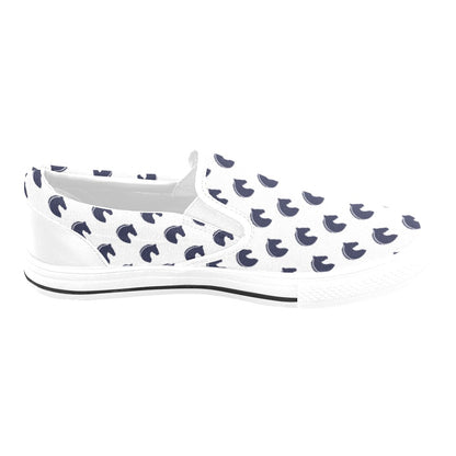 Horse Head Print Design LKS303 White Slip Ons Canvas Women's Shoes