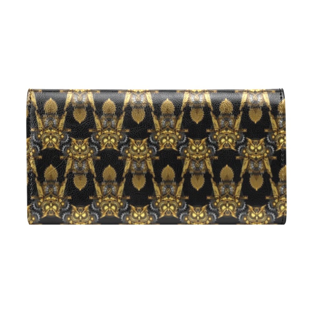Steampunk Gold Owl Design Themed Print Women's Trifold Wallet