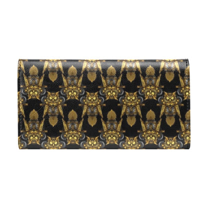 Steampunk Gold Owl Design Themed Print Women's Trifold Wallet