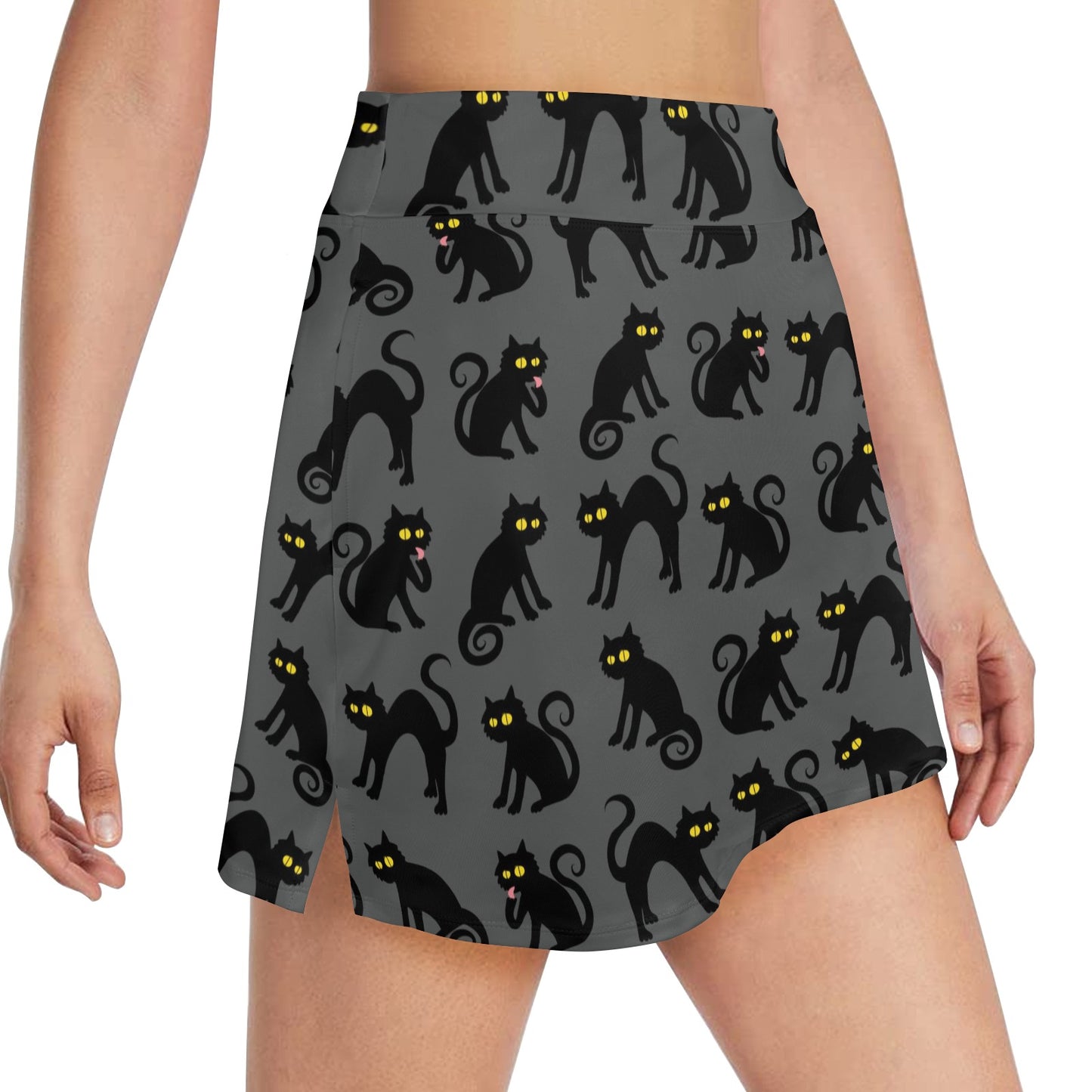 Black Cat Cute Print Pattern 17" Golf & Pickleball Skort with Pockets