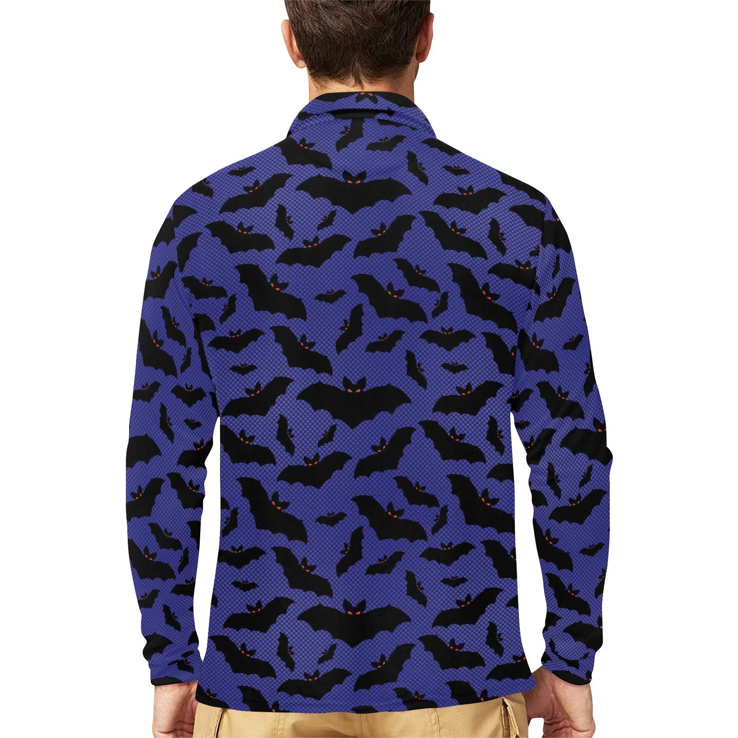 Bat Halloween Pattern Print Design 02 Long Sleeve Polo Shirt For Men's