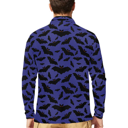 Bat Halloween Pattern Print Design 02 Long Sleeve Polo Shirt For Men's