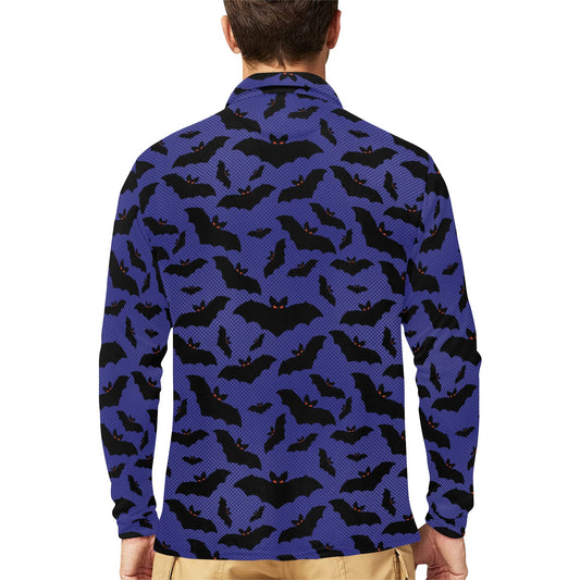 Bat Halloween Pattern Print Design 02 Long Sleeve Polo Shirt For Men's