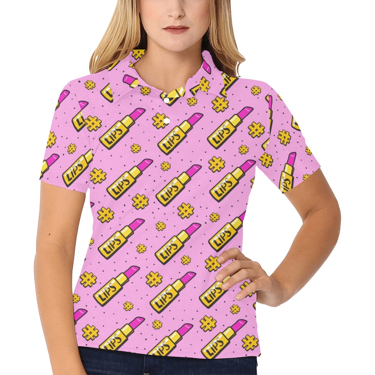 Lipstick Pattern Print Design LT03 Women's Polo Shirt