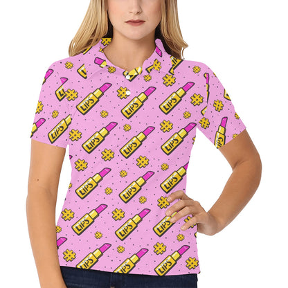 Lipstick Pattern Print Design LT03 Women's Polo Shirt