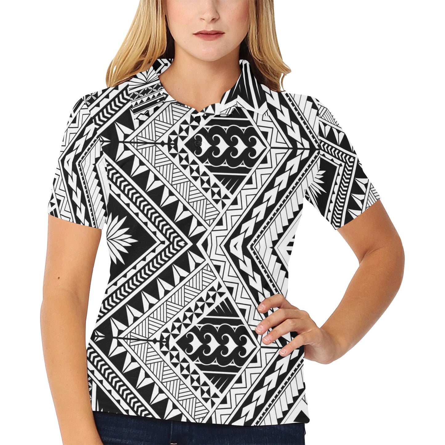 Samoan Tattoo Style Print Design LKS307 Women's Polo Shirt