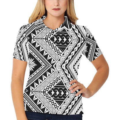 Samoan Tattoo Style Print Design LKS307 Women's Polo Shirt