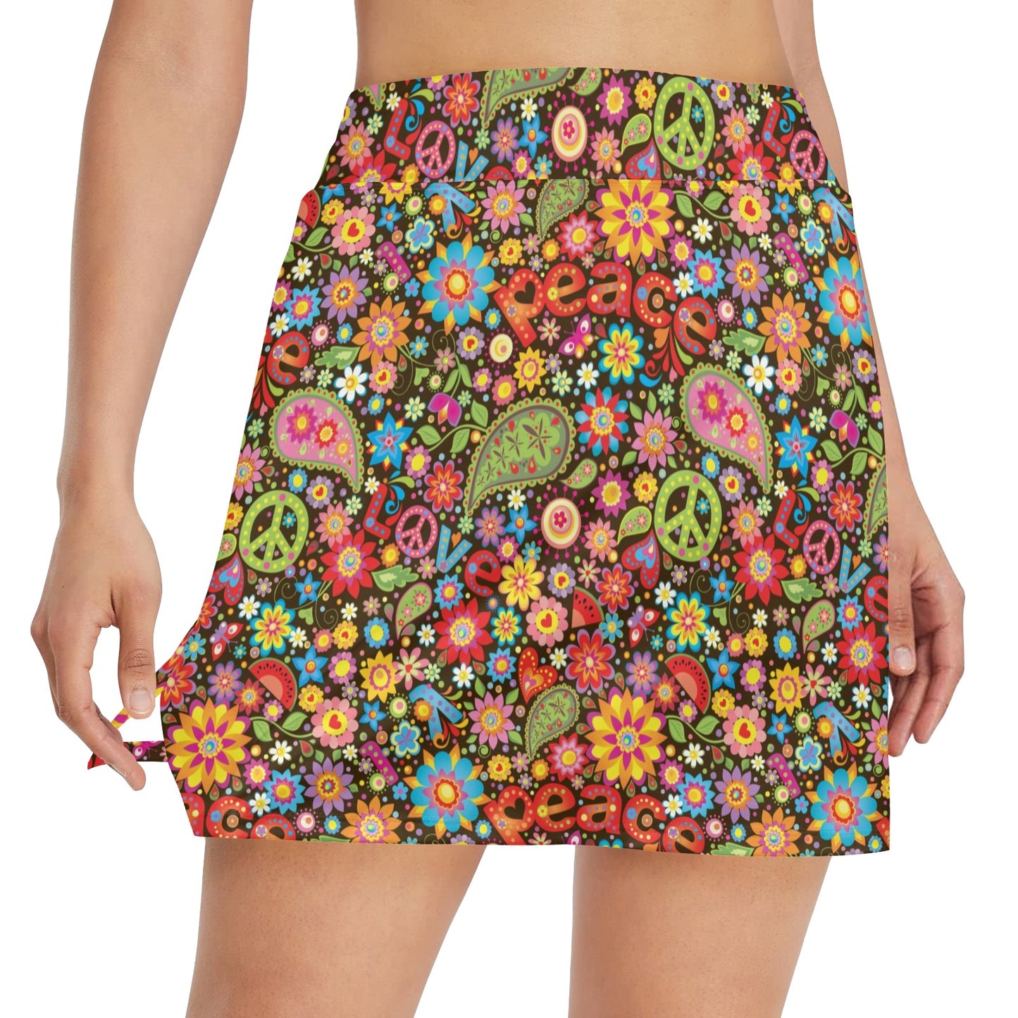 Flower Power Peace Paisley Themed Print 17" Golf & Pickleball Skort with Pockets
