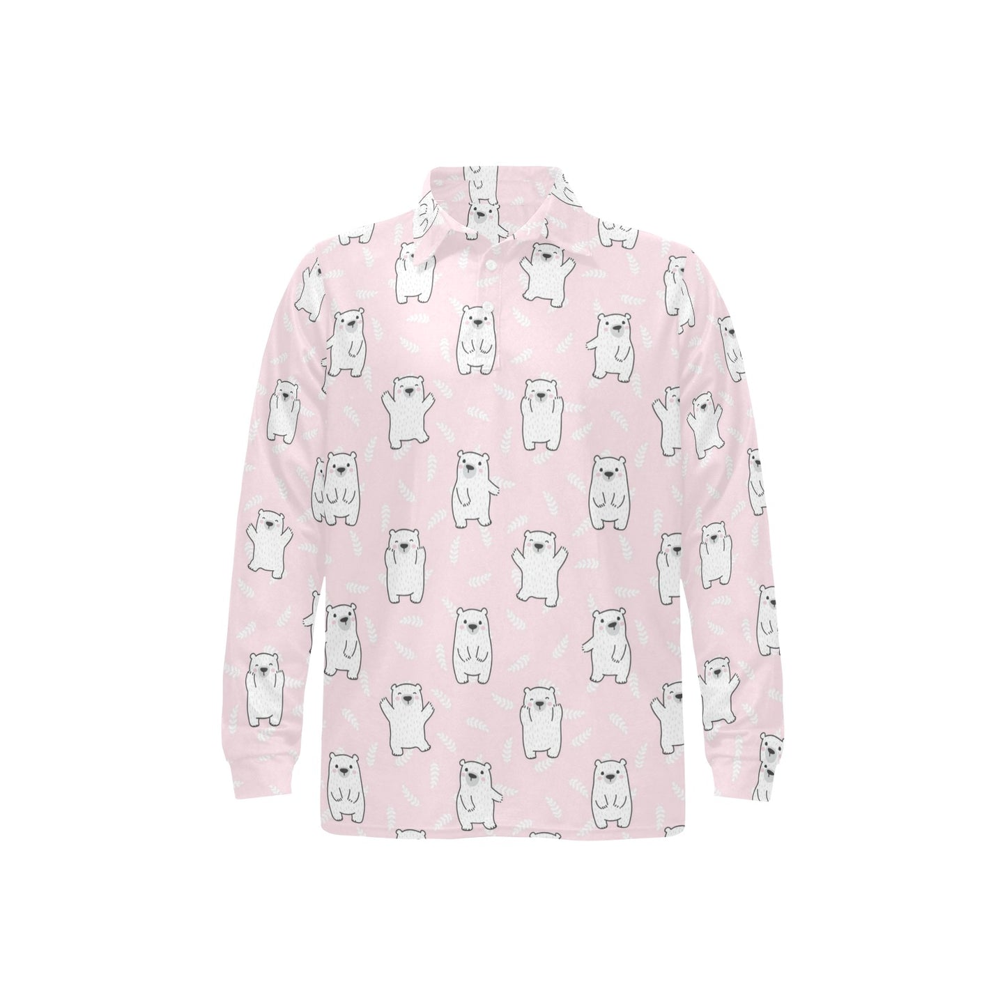 Polar Bear Pattern Print Design PB09 Long Sleeve Polo Shirt For Men's