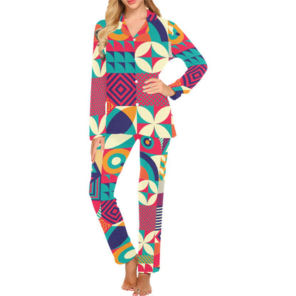 Mosaic Pattern Print Design 03 Women's Long Pajama Set