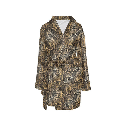Elegant Gold leaf Print Women's Fleece Robe