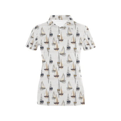 Sailboat Paint Pattern Print Design LKS307 Women's Polo Shirt