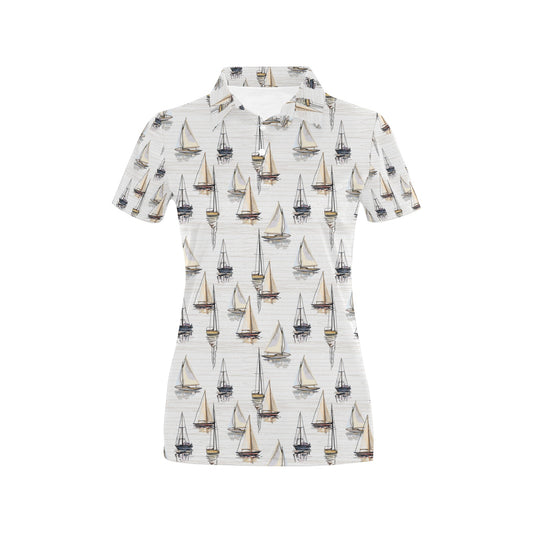 Sailboat Paint Pattern Print Design LKS307 Women's Polo Shirt