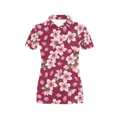 Cherry Blossom Pattern Print Design CB06 Women's Polo Shirt